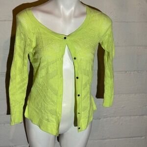 VTG American Eagle Knit Cardigan Sweater Womens Small Neon‎ Yellow Button Front